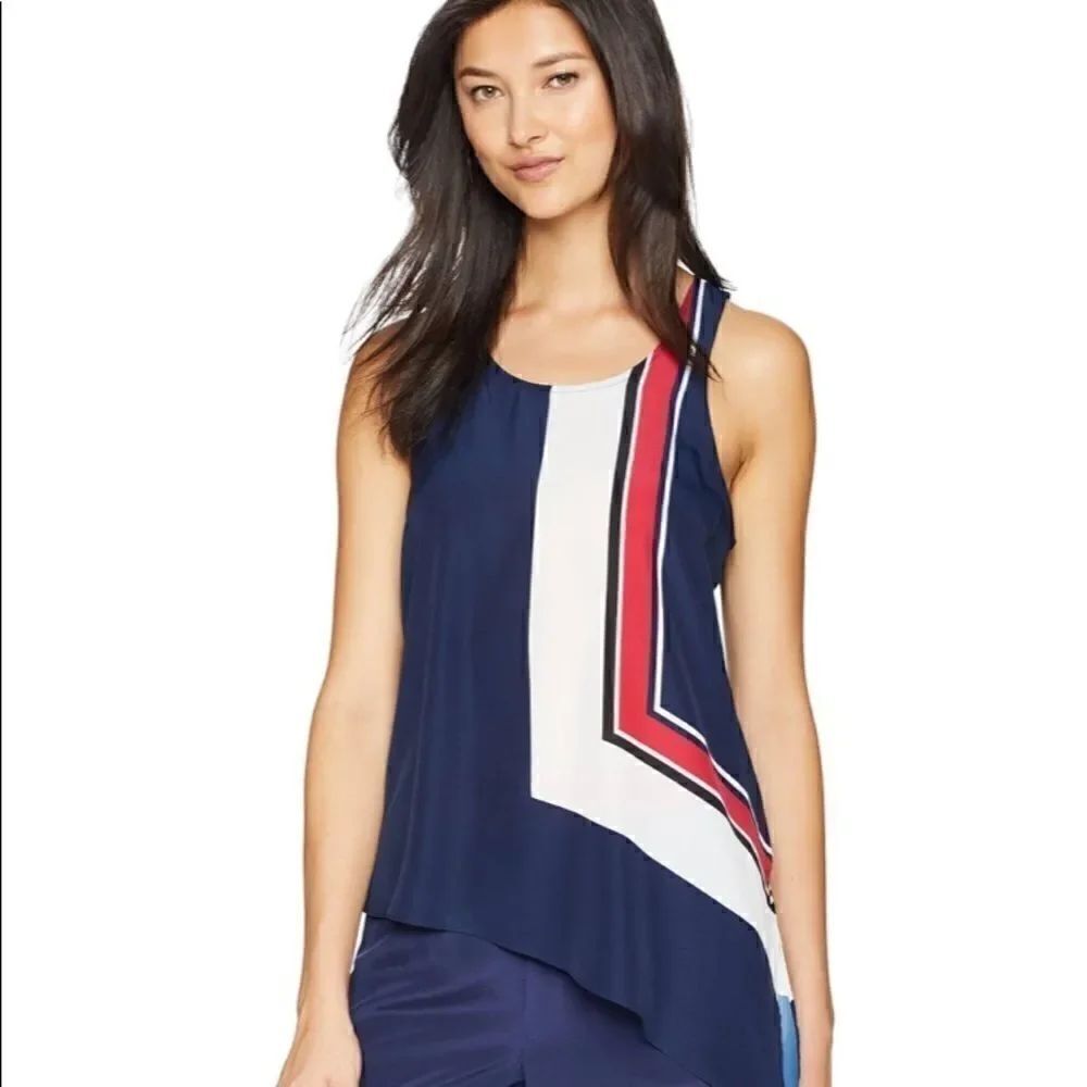 Joie red white and blue tank blouse variable hem NWT
